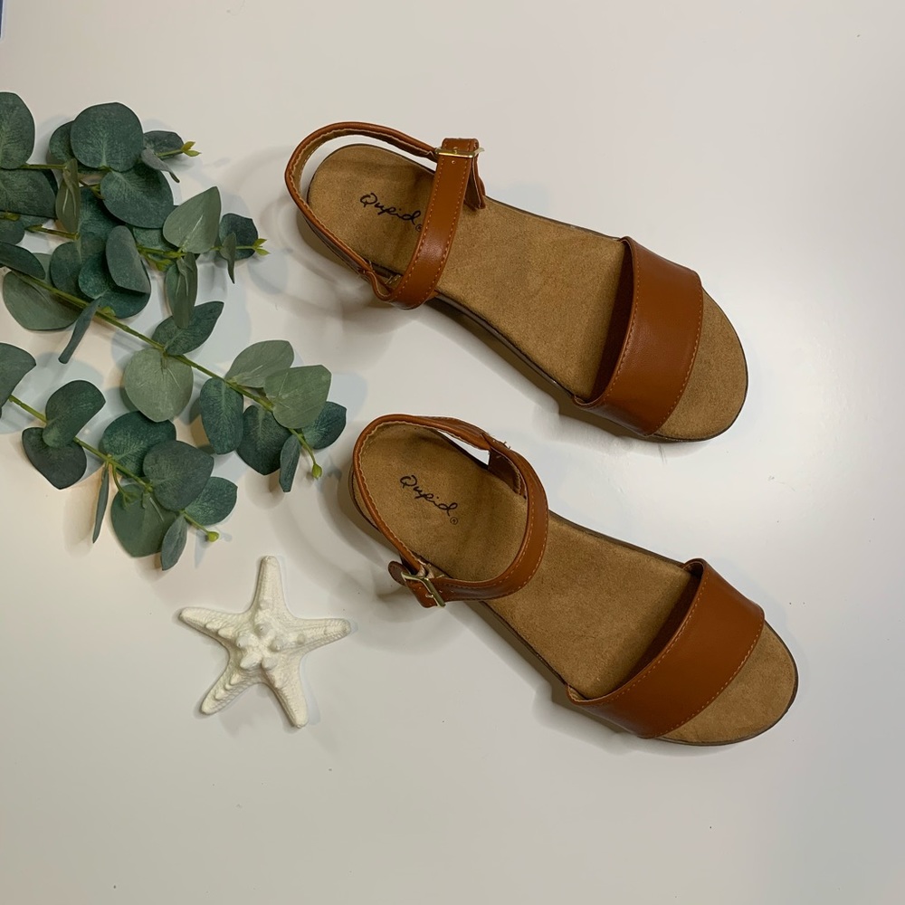 Qupid Kizea Cognac Ankle Strap Platform Sandals